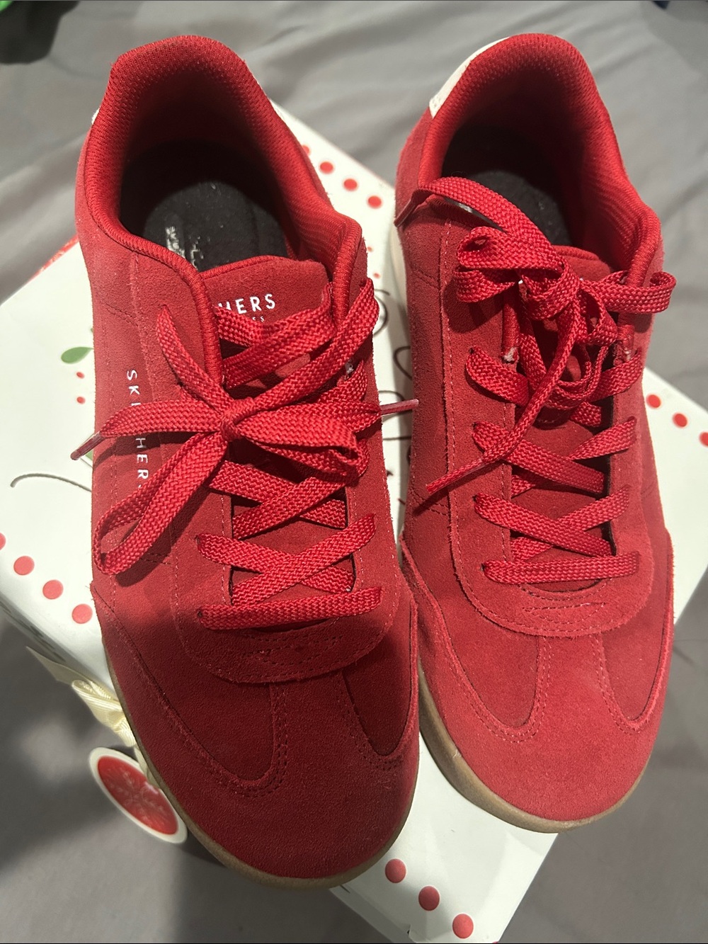 Skechers Red Suede Lace-Up Sneakers